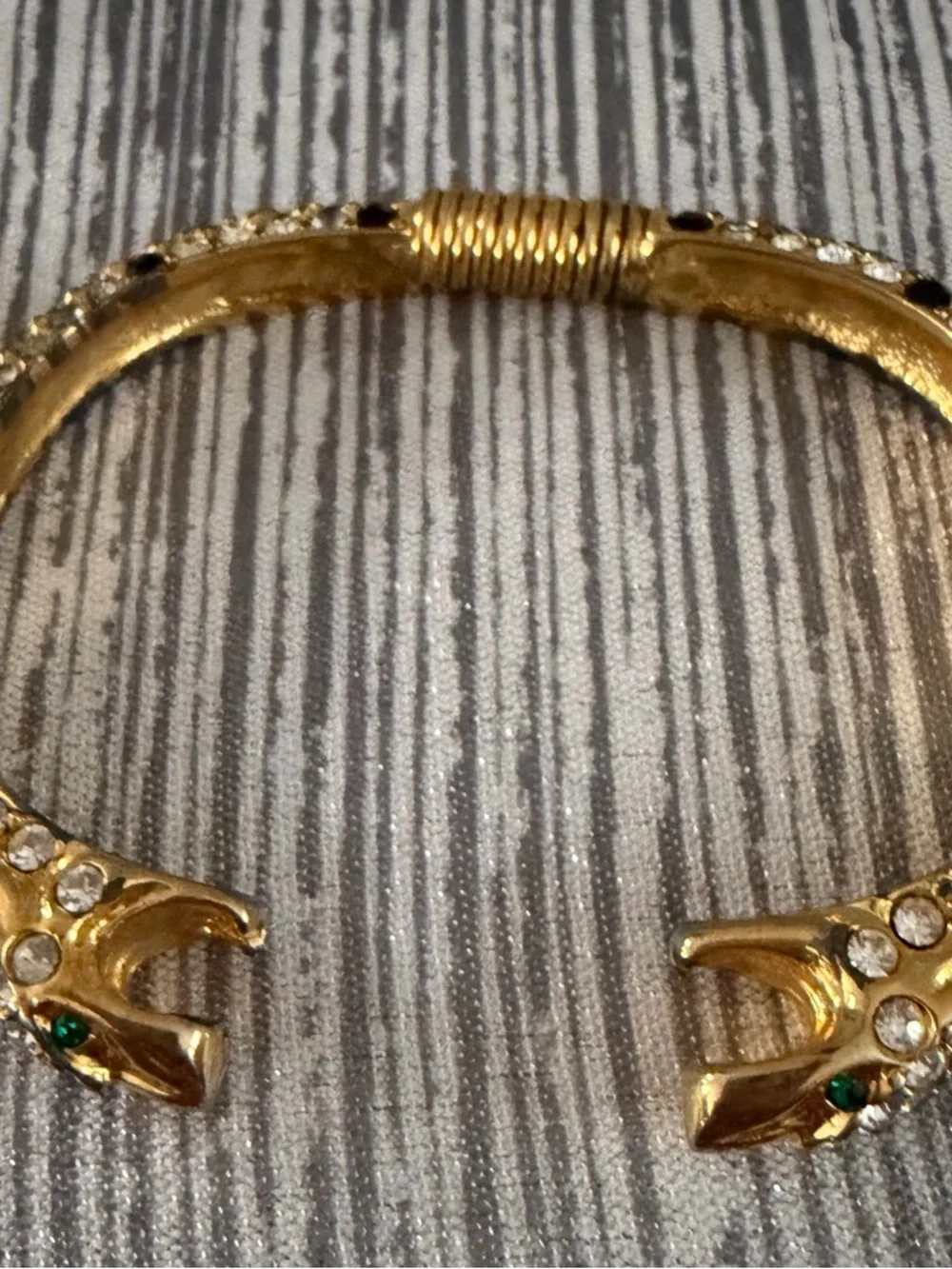 Vintage Kenneth Lane Gold Double-Headed Serpent Cuff Bracelet - Green Accent - Picture 3 of 7
